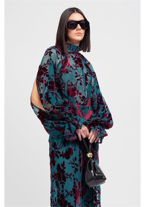 Weili Zheng Abito Cerimonia in Devoré Floreale Rose Rosse Donna WEILI ZHENG | Abiti | F26DL03FL14